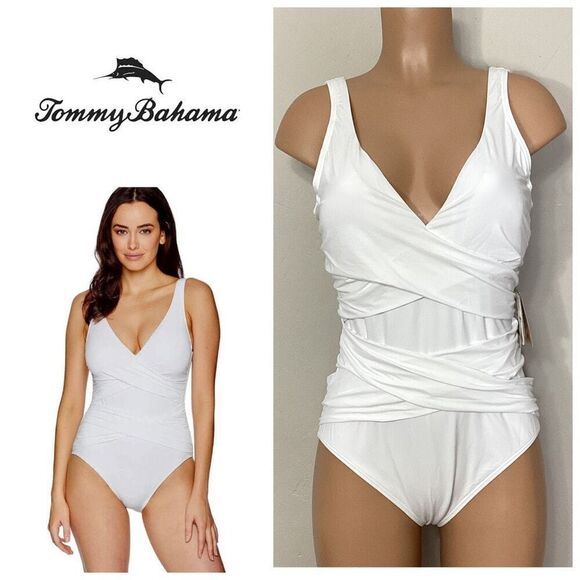 New. Tommy Bahama white cross front swimsuit. Size 14. Retail $140